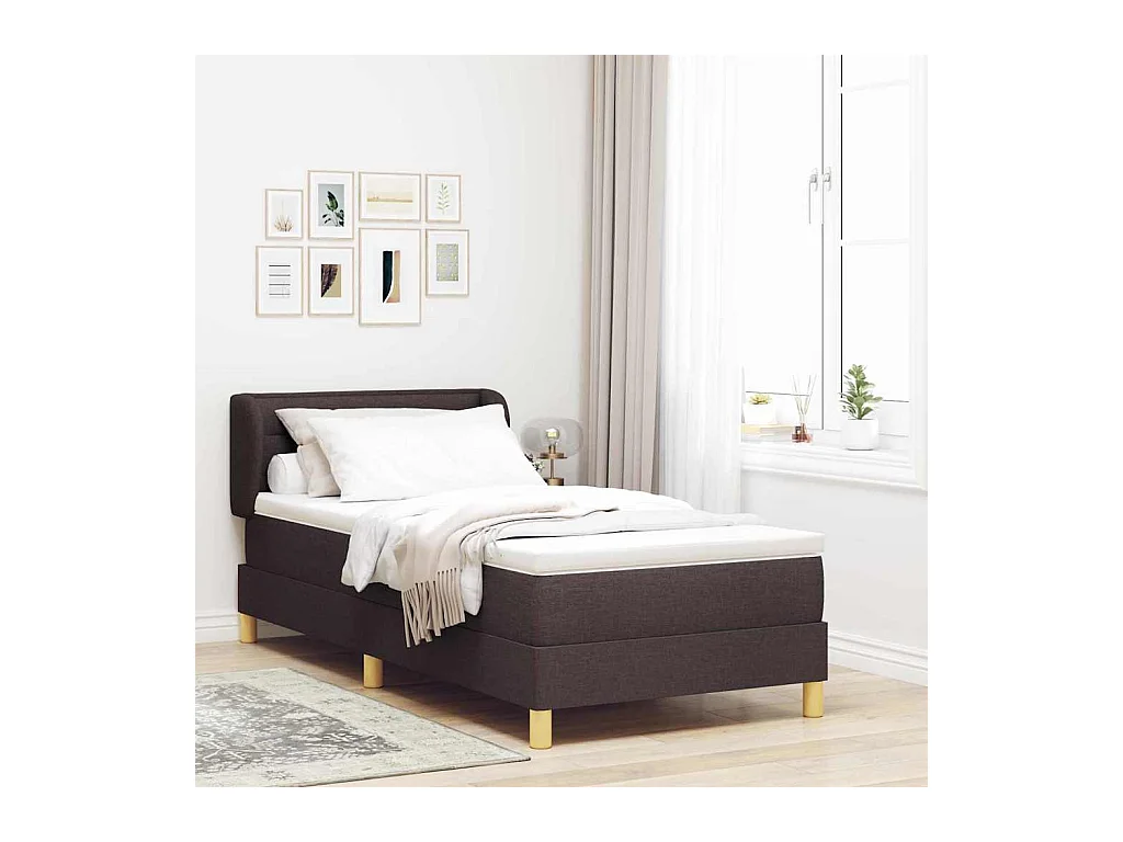 Cadre de lit avec Matelas Crème 90x200 cm Tissu Marron foncé