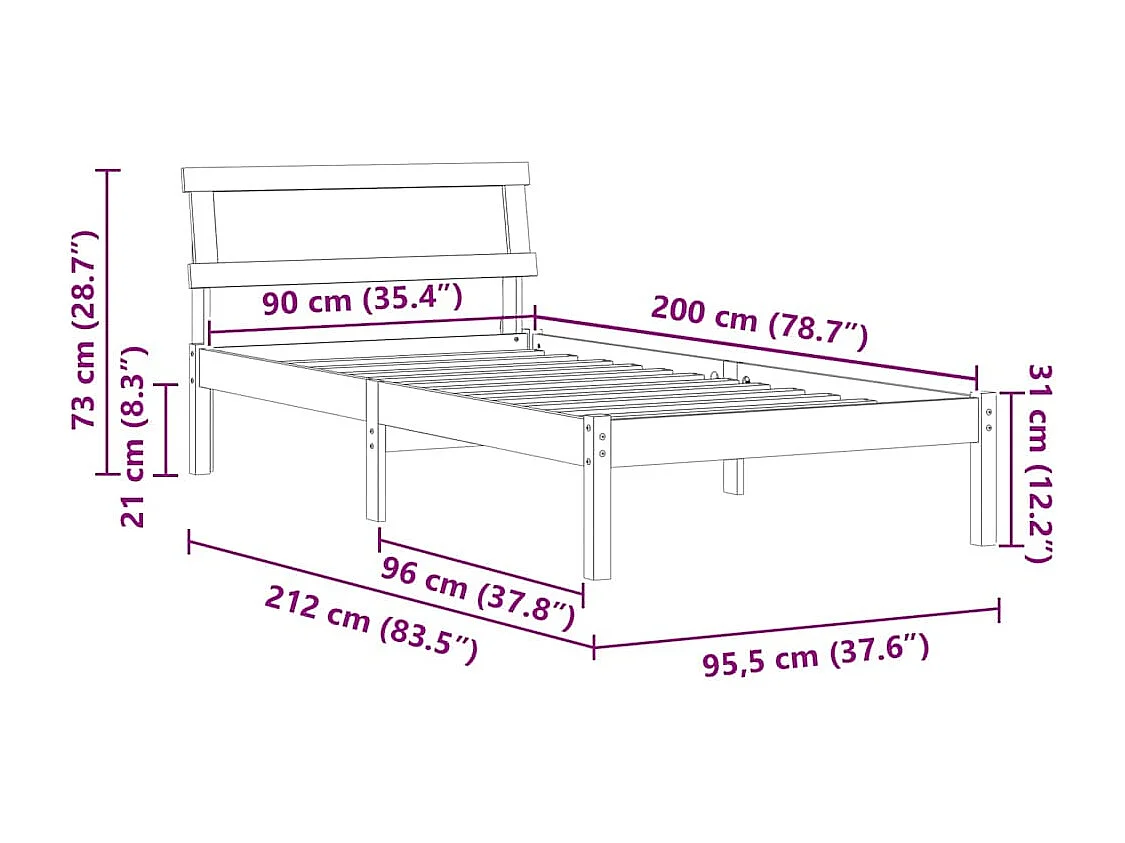 Cadre de lit Blanc 90 x 200 cm Bois massif en pin