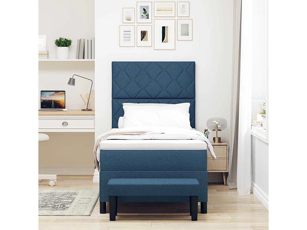 Boxspring bed met matras met hoofdeinde Blauw 100 x 200 cm Stof