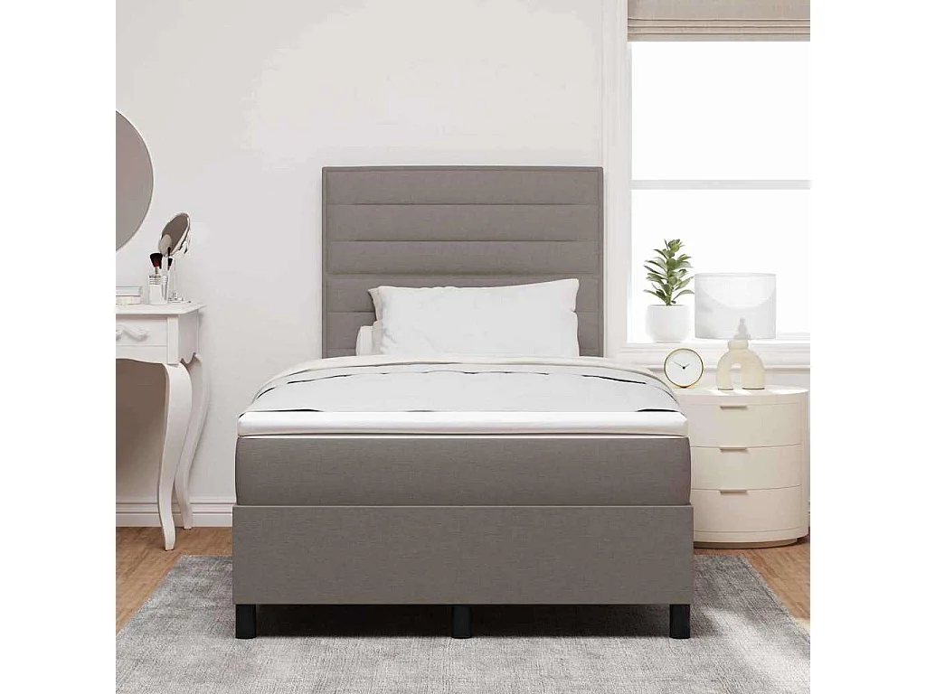 Cama tipo Box Spring con colchón Taupé 120 x 200 cm tela