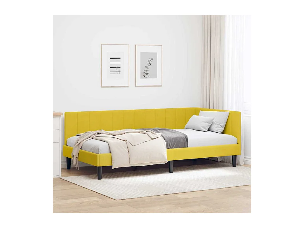Cadre de lit d'angle Jaune 100 x 200 cm Velours