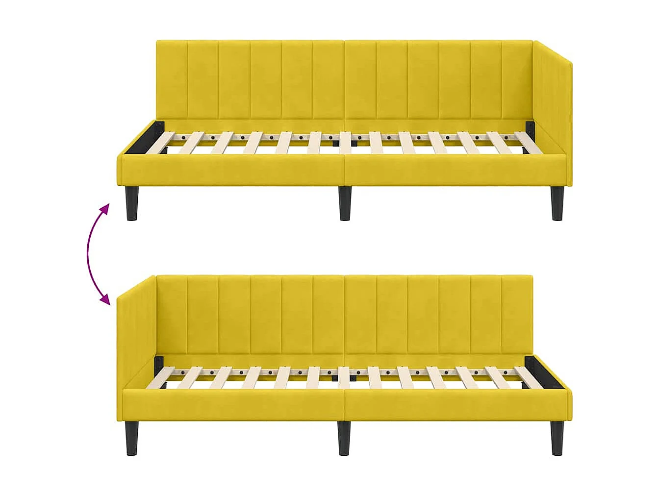 Estructura de cama en esquina Amarillo 100 x 200 cm Terciopelo