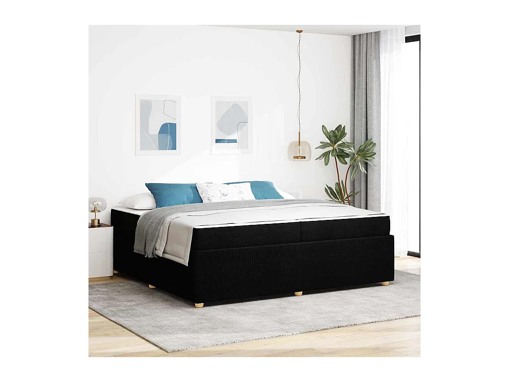 Estructura de cama con colchón Negro 200 x 200 cm tela