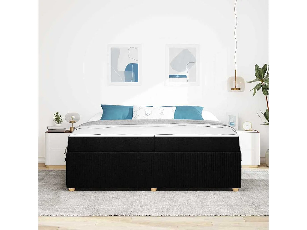 Cadre de lit avec matelas avec matelas Noir 200 x 200 cm tissu