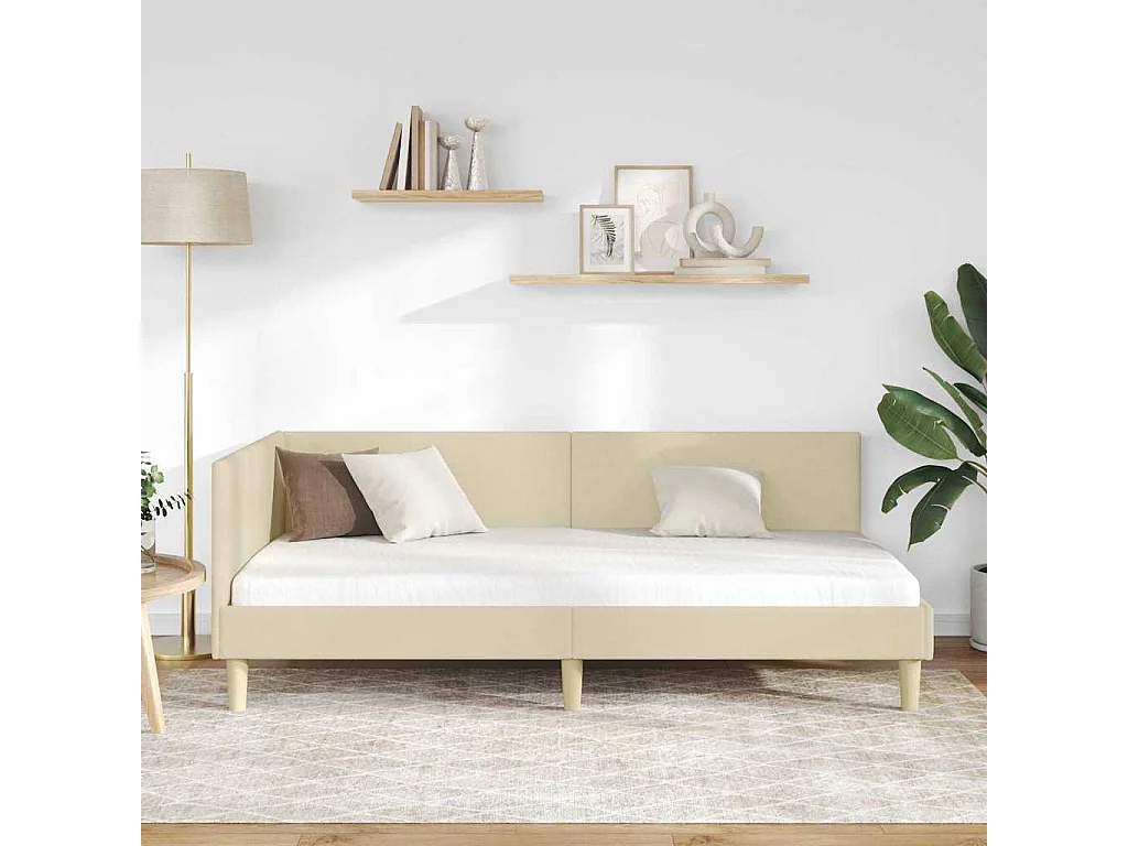 Cadre de lit d'angle Autre avec tête de lit Crème 90 x 200 cm