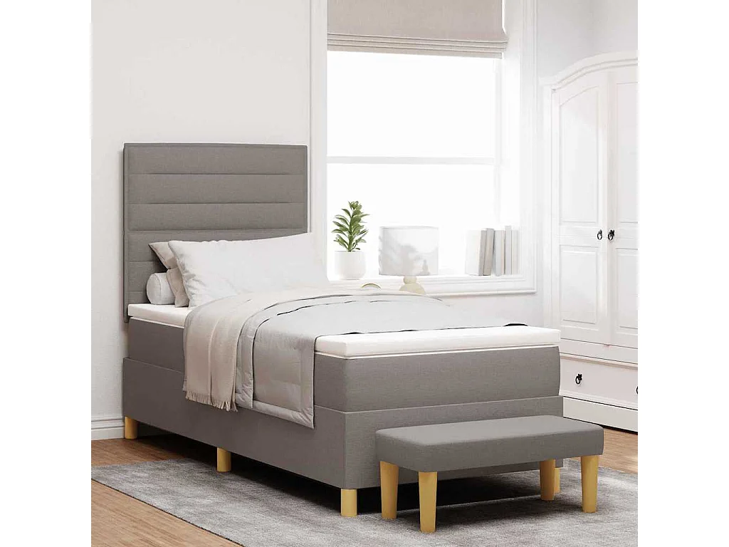 Cadre de lit avec matelas Taupe 100 x 200 cm tissu