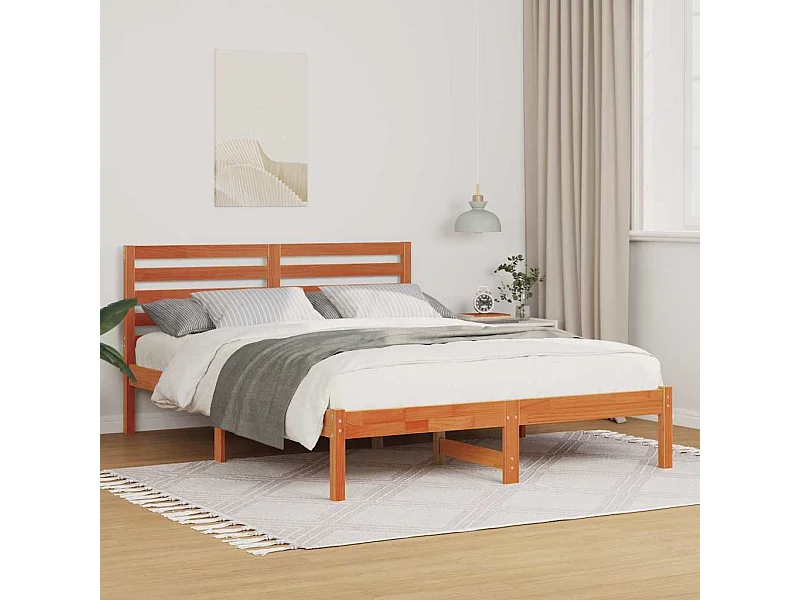 Estructura de cama con cabecera Marrón cera 135 x 190 cm