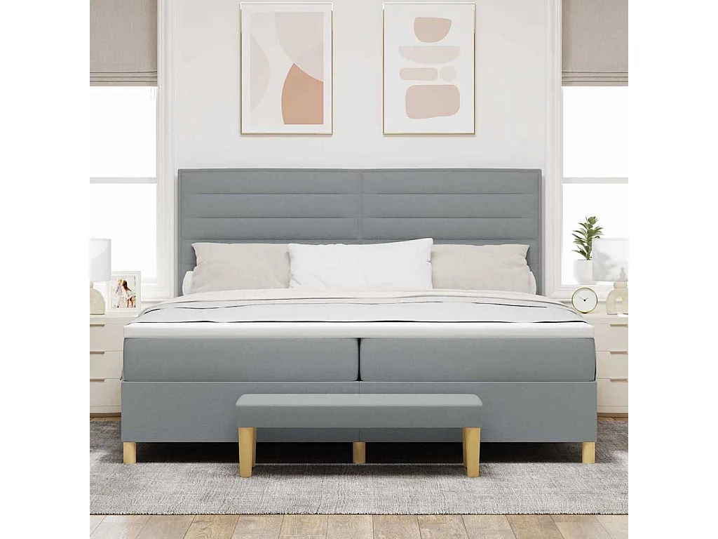 Cadre de lit avec matelas Gris clair 200 x 200 cm tissu