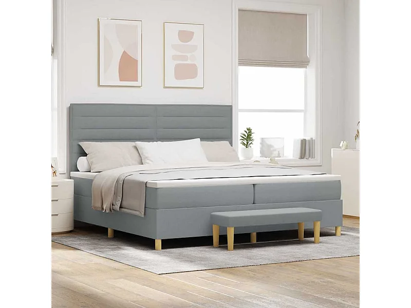 Cadre de lit avec matelas Gris clair 200 x 200 cm tissu