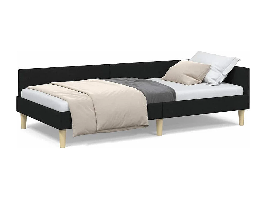 Cadre de lit d'angle Noir 80 x 200 cm Tissu et bois reconstitué