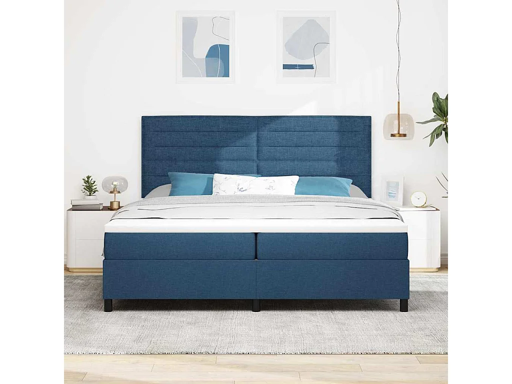 Cama tipo Box Spring con colchón Azul 200 x 200 cm tela