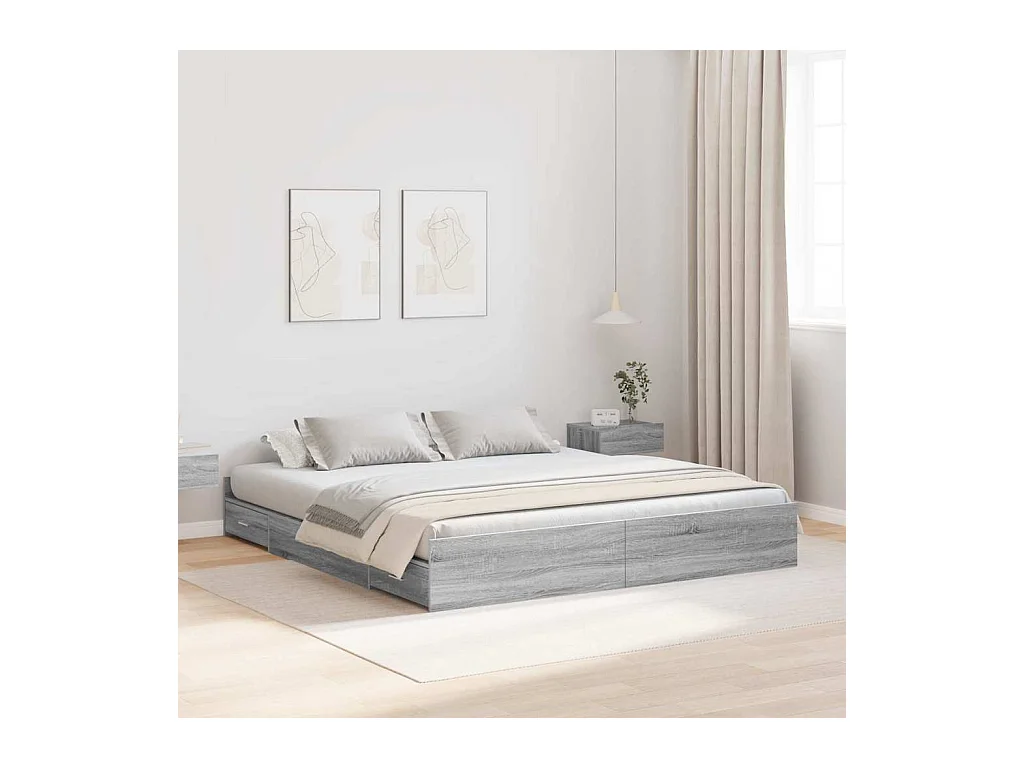 Estrado de cama com arrumação Sonoma cinzento 200 x 200 cm