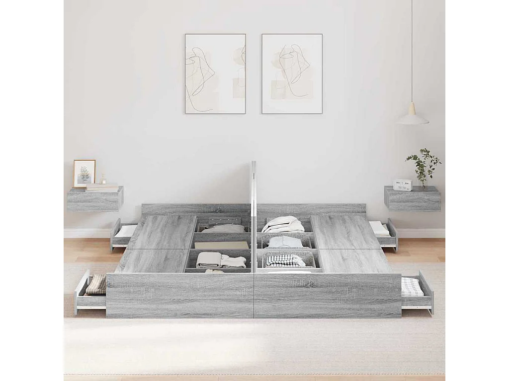 Estrado de cama com arrumação Sonoma cinzento 200 x 200 cm