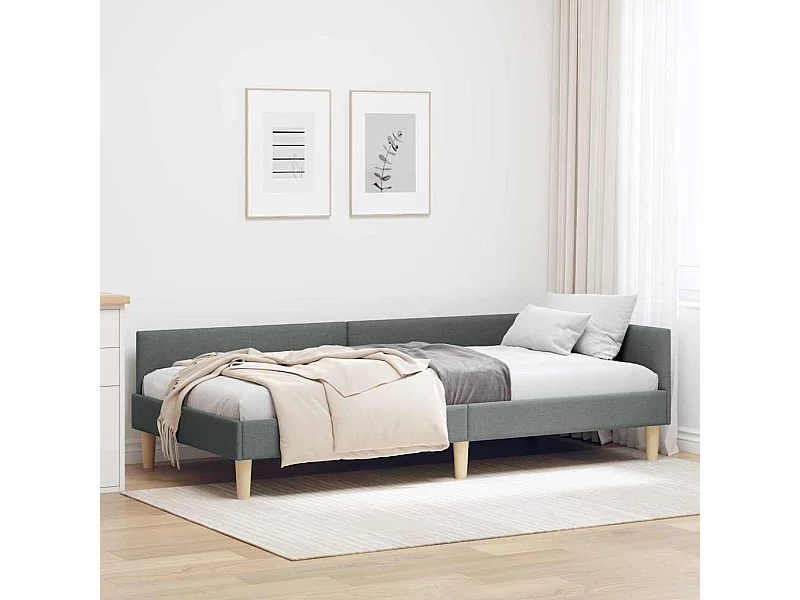 Hoek Bed Frame Donkergrijs 90 x 200 cm Stof en Engineered Hout
