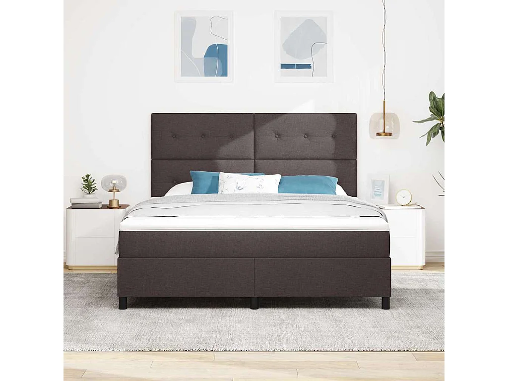 Cama tipo Box Spring Marrón oscuro 180 x 200 cm tela