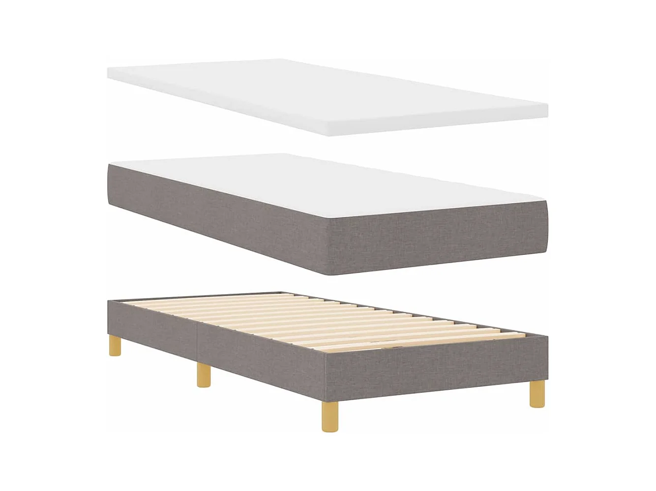 Cadre de lit avec matelas Taupe 90 x 200 cm tissu