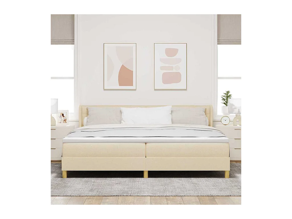 Cadre de lit avec matelas Crème 200 x 200 cm tissu