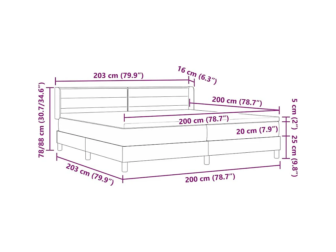 Cadre de lit avec matelas Crème 200 x 200 cm tissu