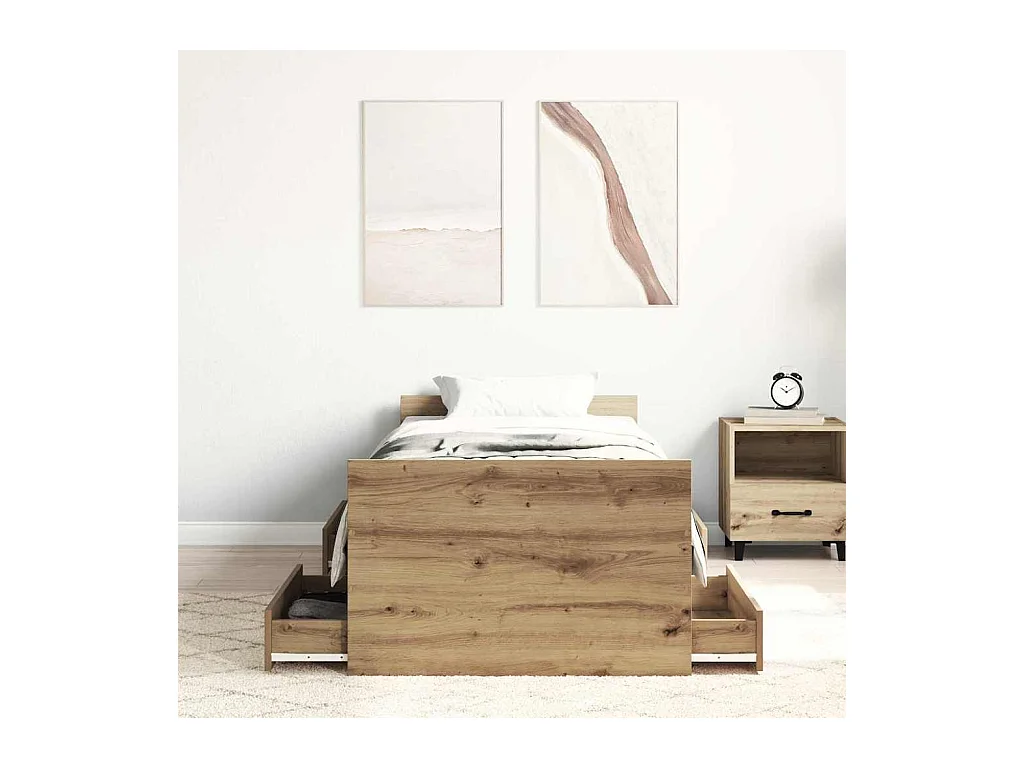 Cadre de lit chêne artisanal 75 x 190 cm Bois d'ingénierie