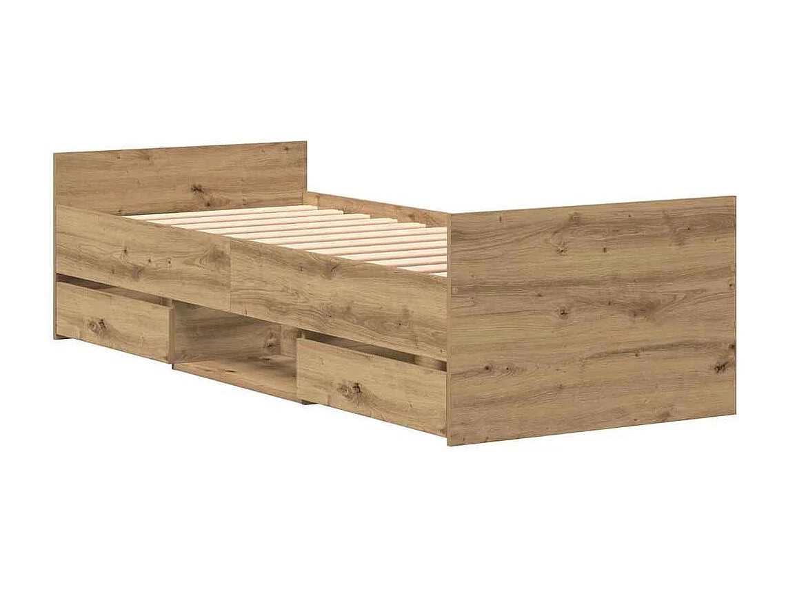 Bedframe artisanaal eikenkleurig 75 x 190 cm Bewerkt hout