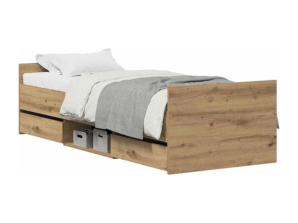 Bedframe artisanaal eikenkleurig 75 x 190 cm Bewerkt hout