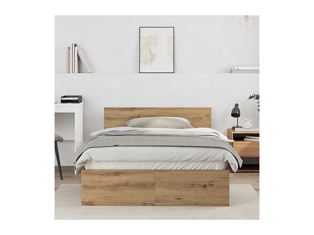 Estrutura de Cama com cabeceira Carvalho Artesanal 120 x 190 cm