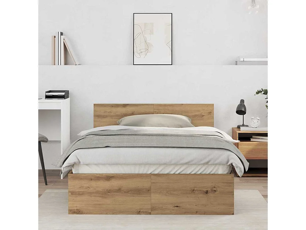 Cadre de Lit Chêne artisanal 120 x 190 cm Bois d'ingénierie