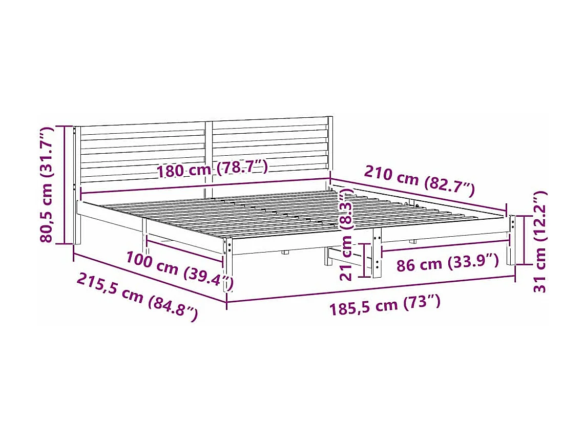 Bedframe met hoofdeinde Bruin 180 x 210 cm Massief grenenhout