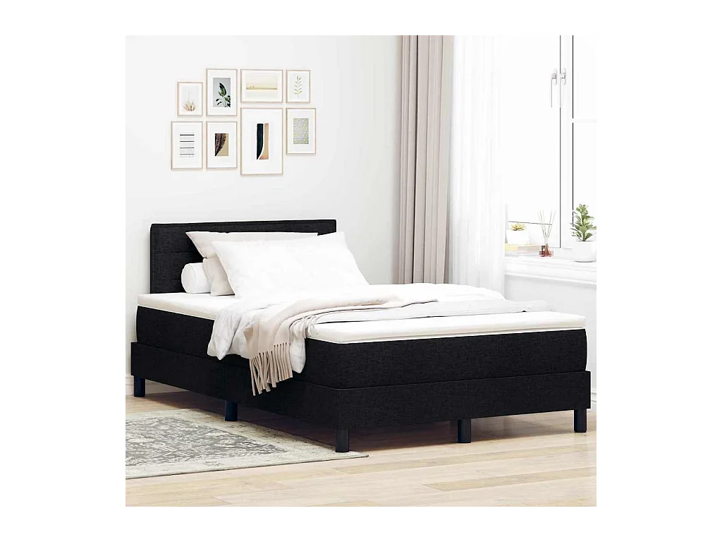 Cama tipo Box Spring con colchón Negro 120 x 200 cm tela