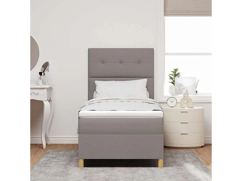 Cadre de lit avec matelas Taupe 90 x 190 cm tissu