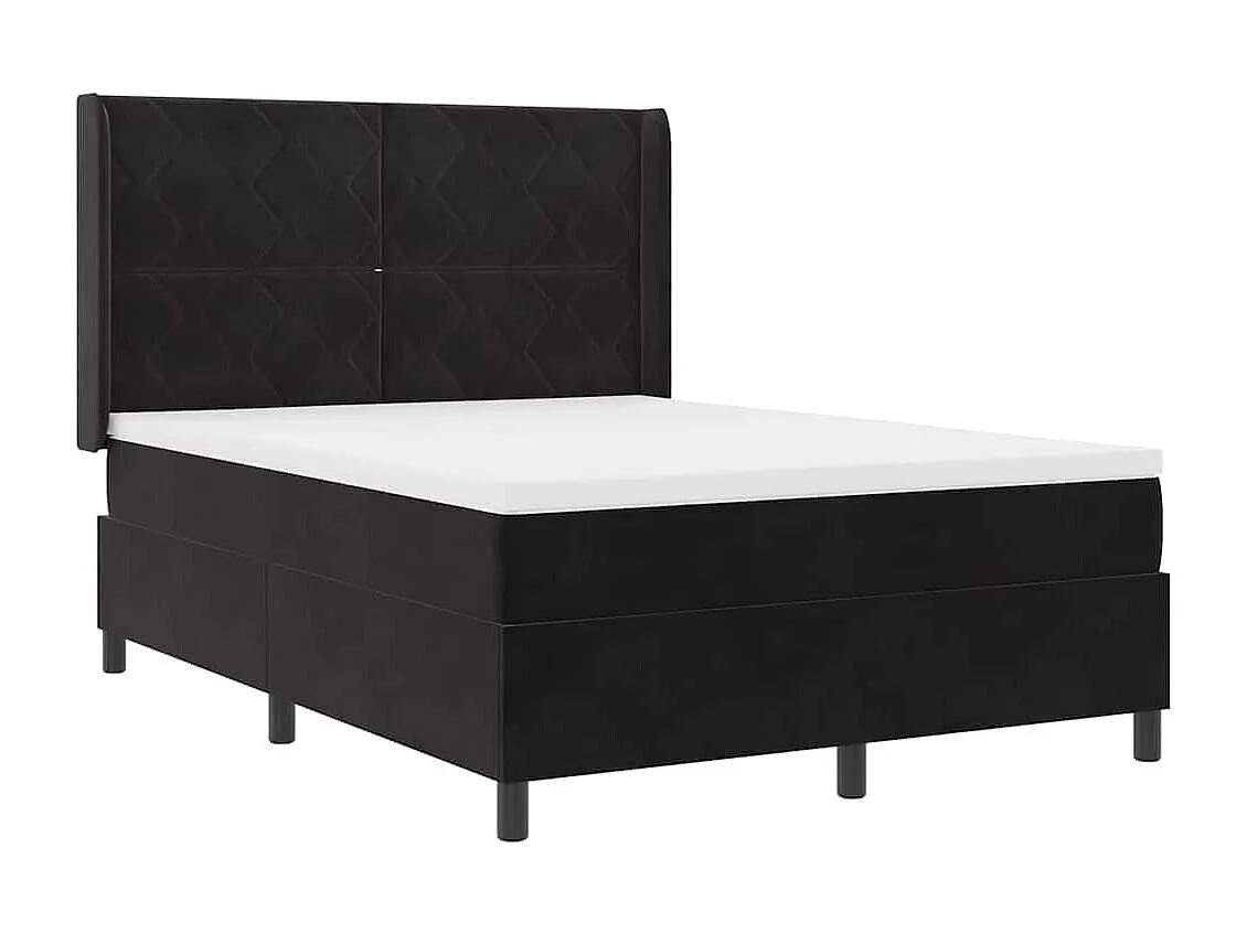 Cama tipo Box Spring con cabecera Negro 140 x 200 cm Terciopelo