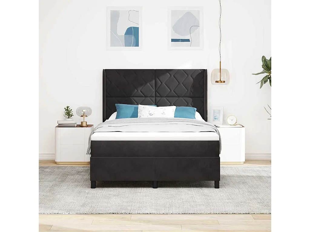 Cama tipo Box Spring con cabecera Negro 140 x 200 cm Terciopelo