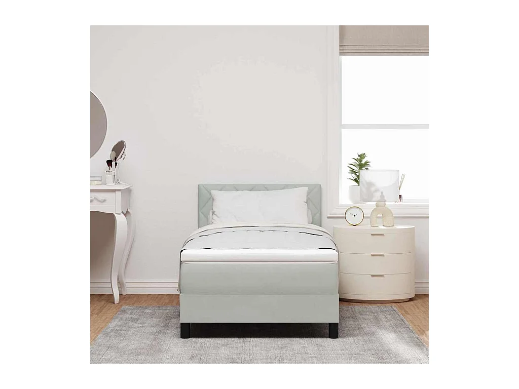 Cama Box com colchão Cinzento-claro 90 x 190 cm Veludo