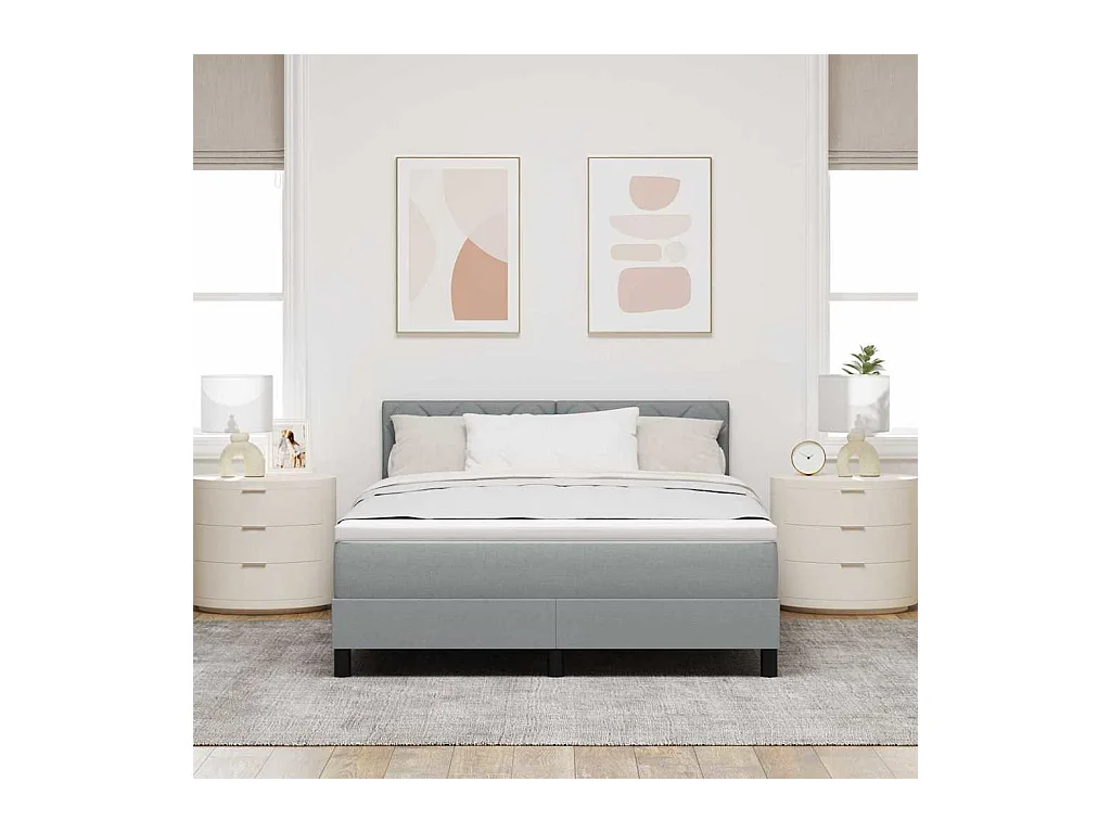 Cadre de lit avec matelas Gris clair 140 x 190 cm tissu