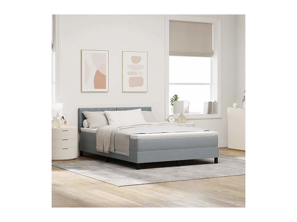 Cadre de lit avec matelas Gris clair 140 x 190 cm tissu