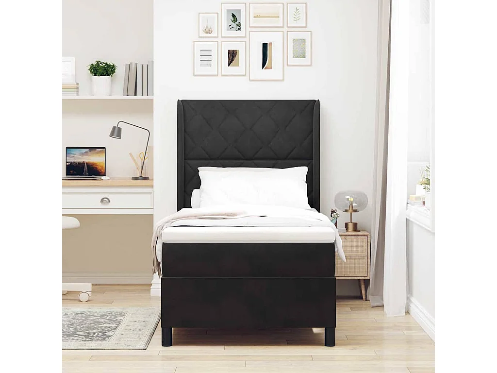 LED boxspring bed met matras Zwart 90 x 190 cm Fluweel