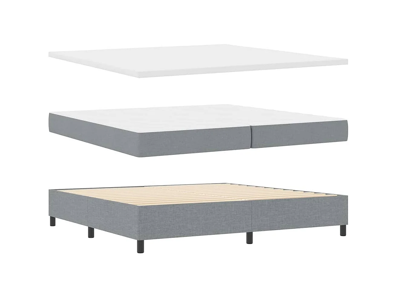 Cama tipo Box Spring con colchón Gris claro 200 x 200 cm tela