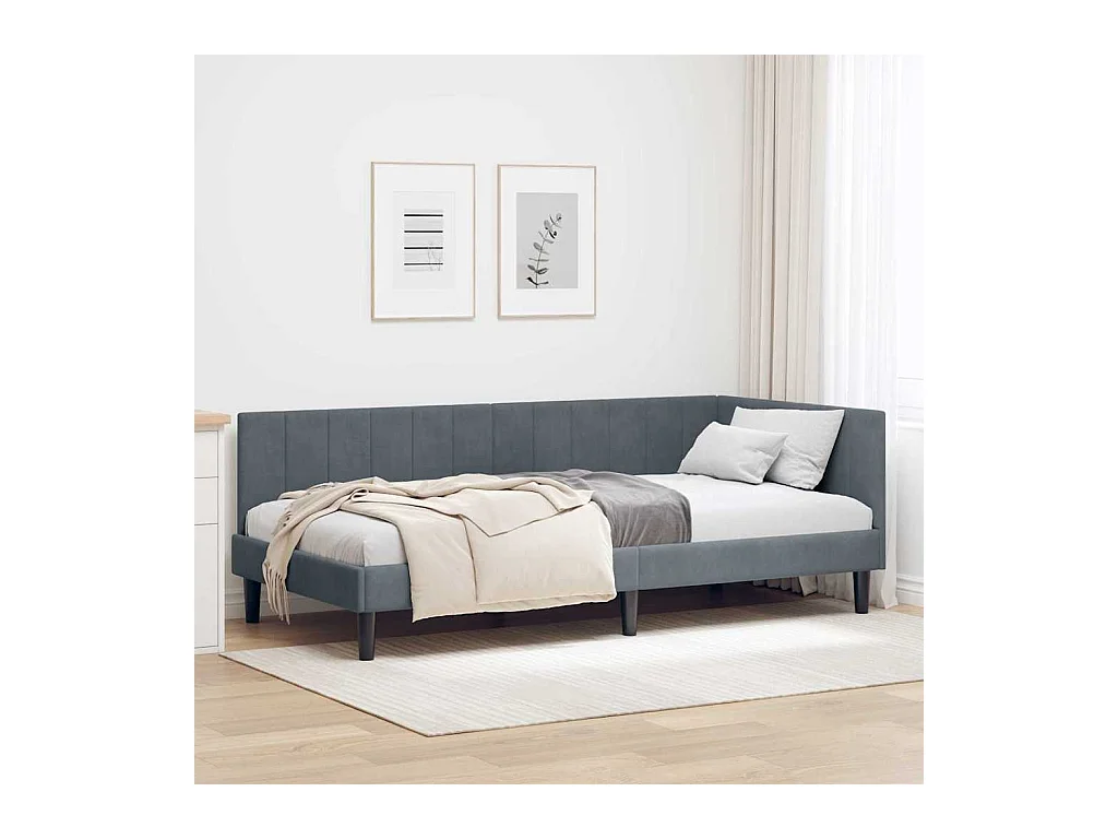 Cadre de lit d'angle Gris foncé 90 x 190 cm Velours