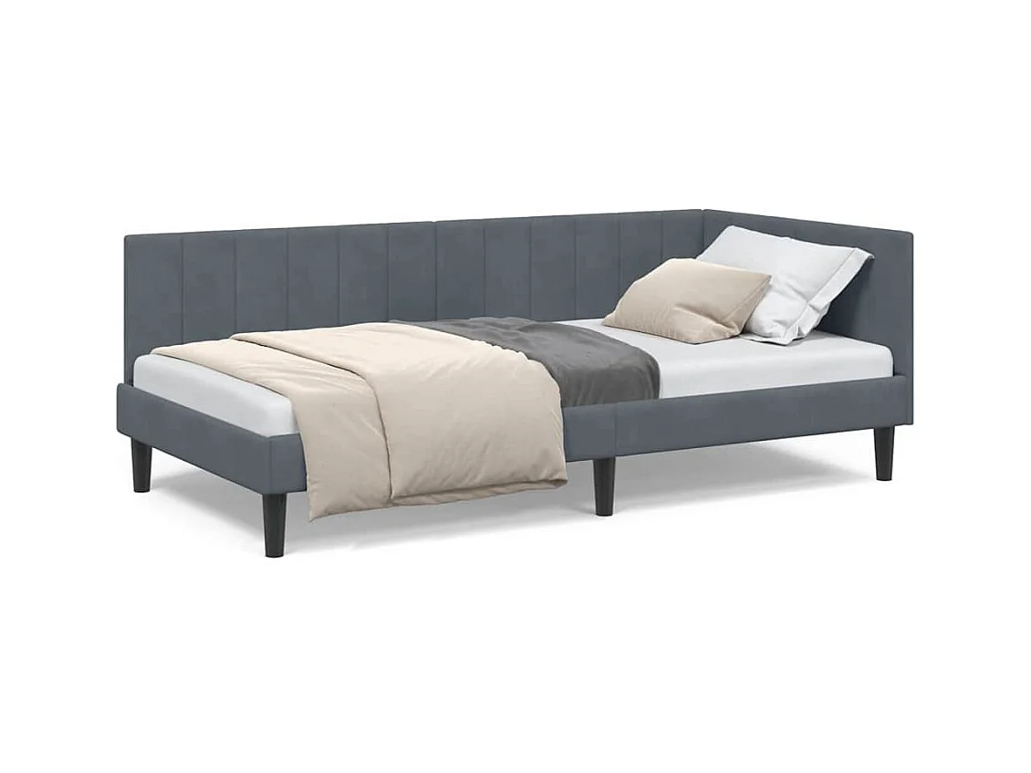 Cadre de lit d'angle Gris foncé 90 x 190 cm Velours