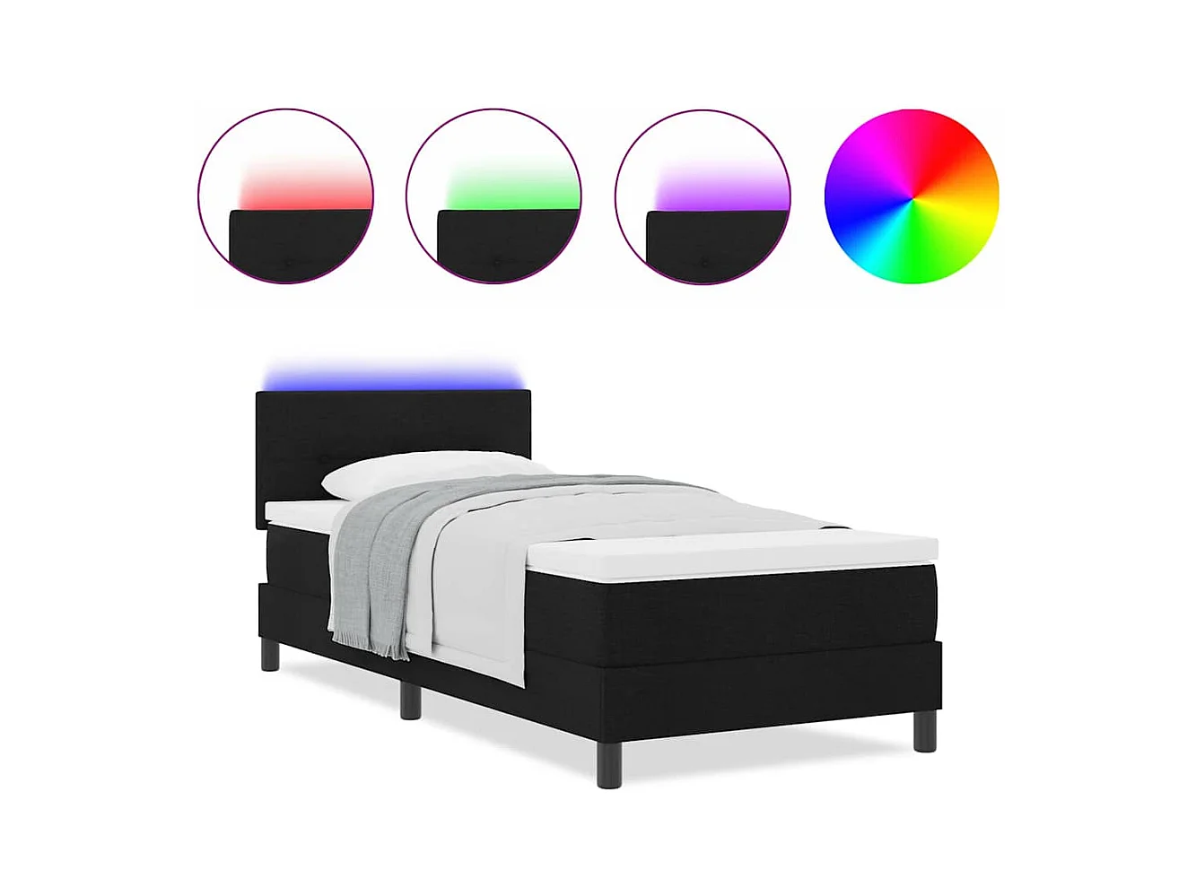 Cama Box com colchão com cabeceira Preto 100 x 200 cm tecido