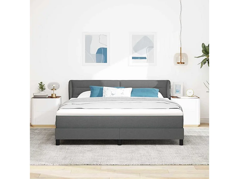 Cadre de lit avec matelas Gris foncé 180 x 200 cm tissu
