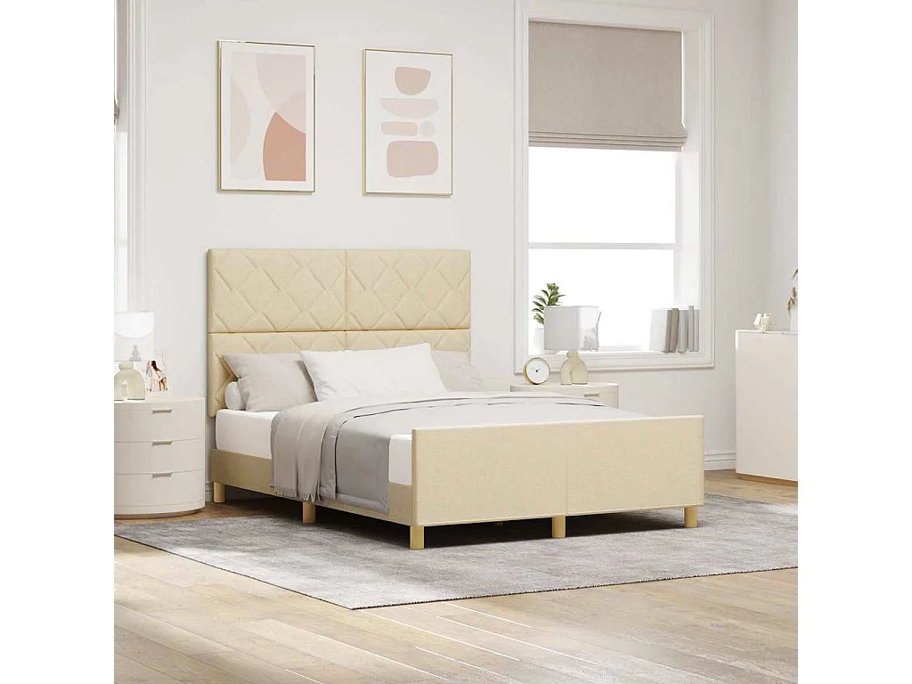 Cadre de lit avec tête de lit Crème 160 x 200 cm tissu