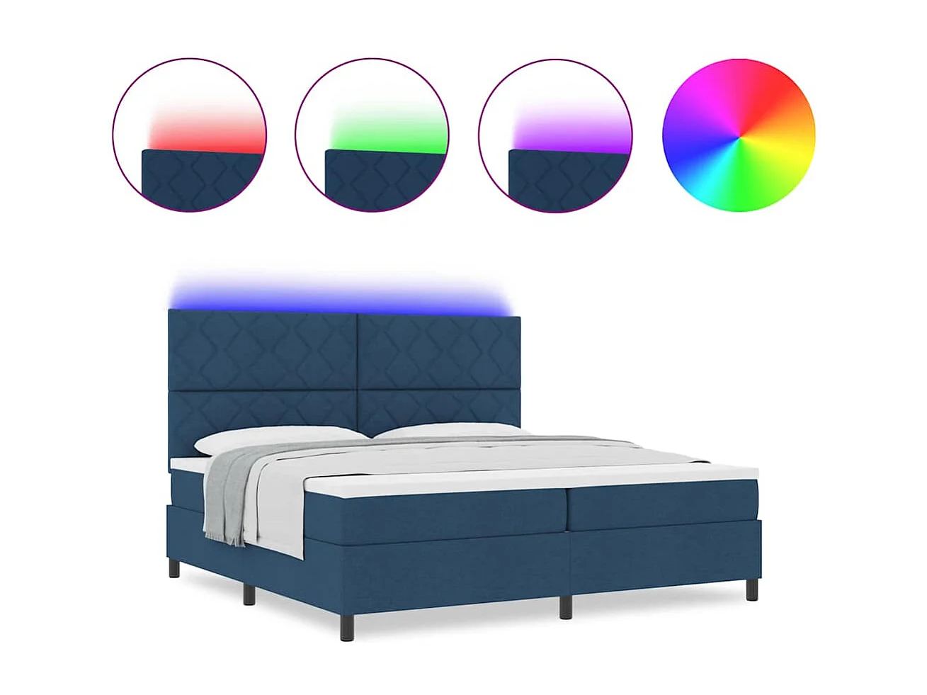 Cadre de lit avec matelas Bleu 200 x 200 cm tissu