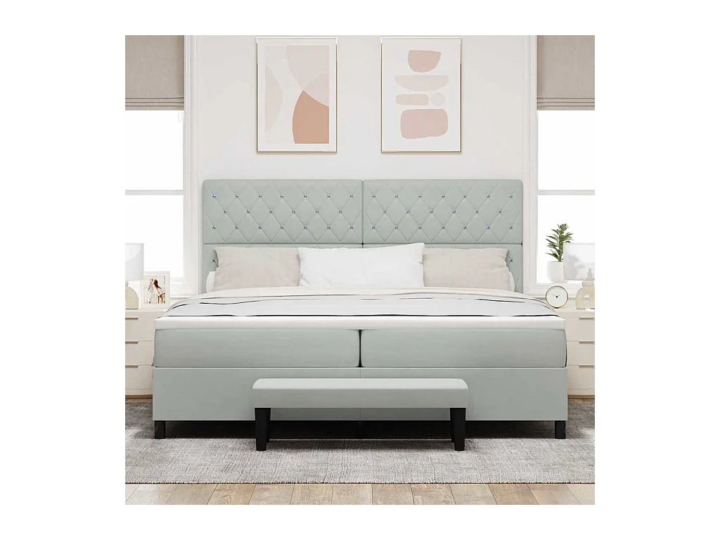 Cadre de lit avec matelas Gris clair 200 x 200 cm Velours