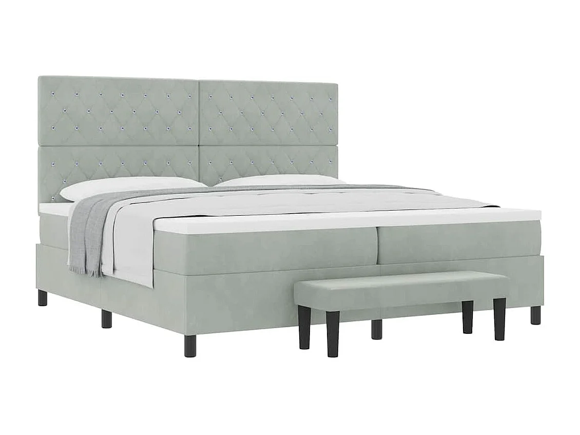 Cama tipo Box Spring Gris claro 200 x 200 cm Terciopelo