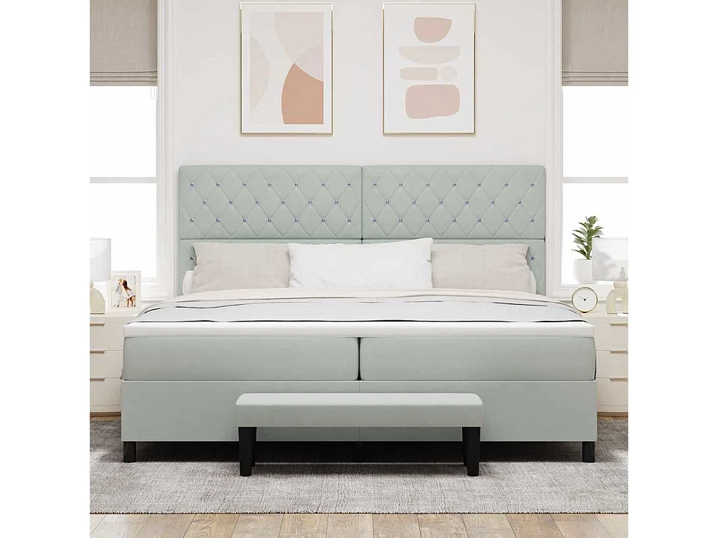 Cama tipo Box Spring Gris claro 200 x 200 cm Terciopelo