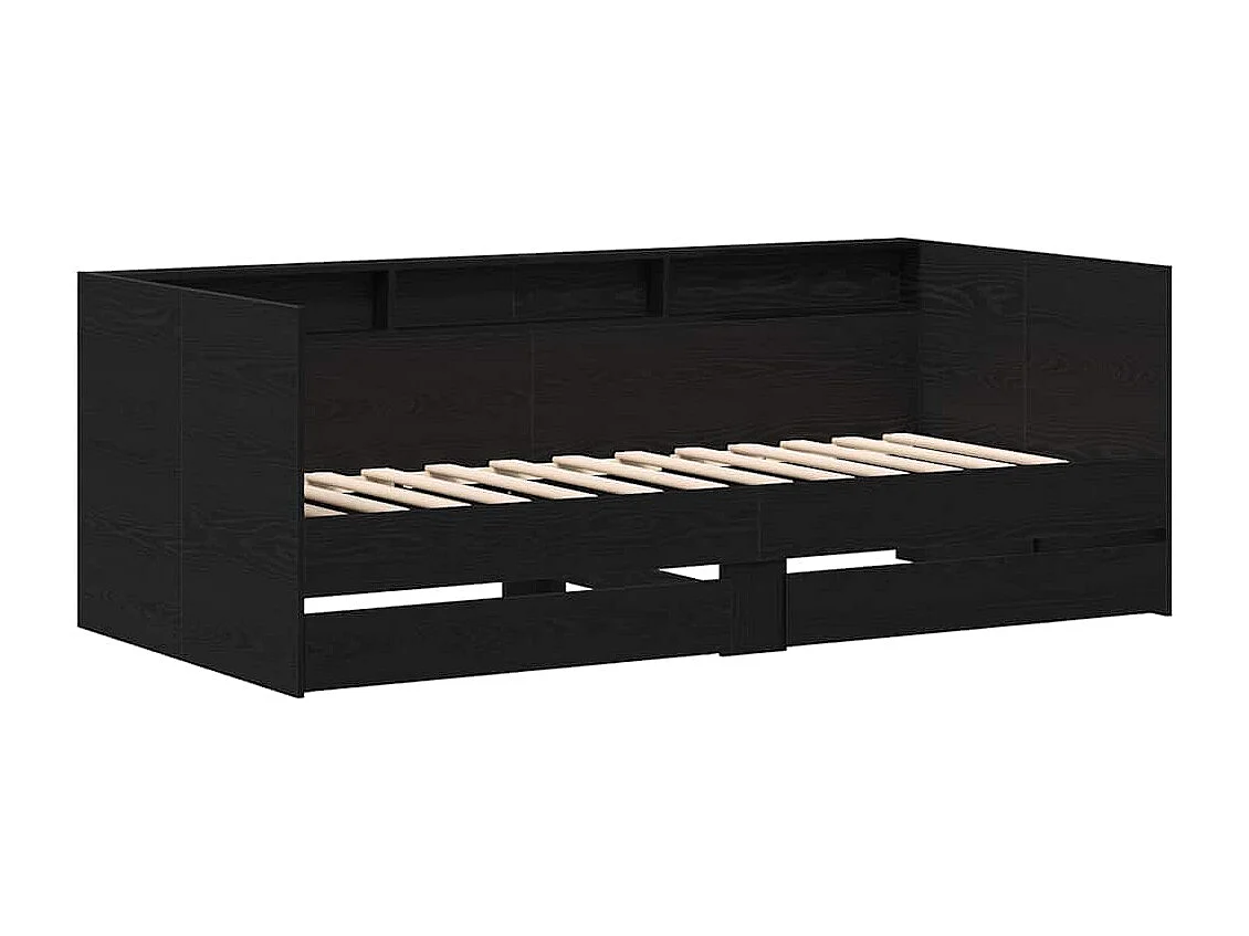 Dagbed Frame met Laden Zwart eiken 90 x 200 cm Bewerkt hout
