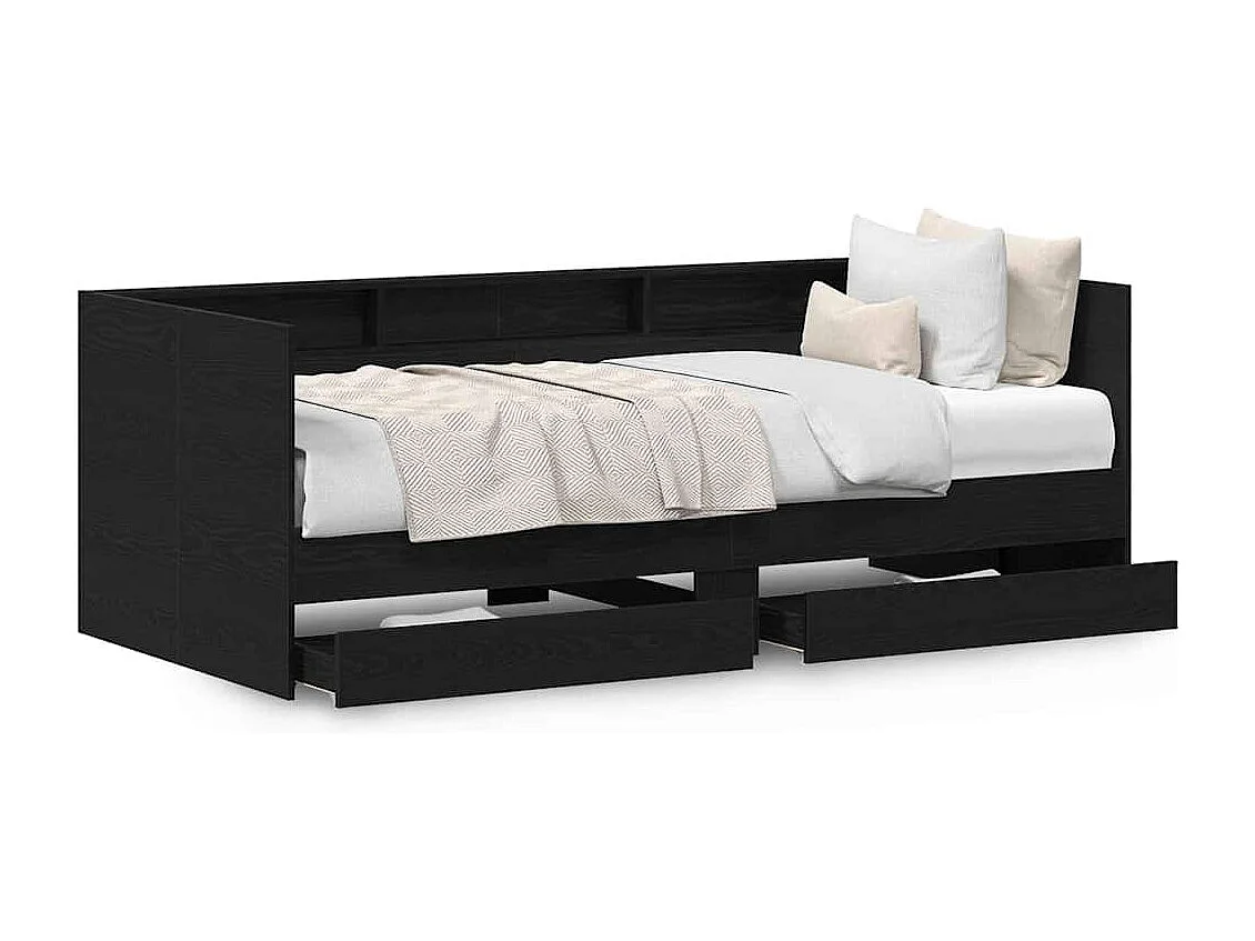 Dagbed Frame met Laden Zwart eiken 90 x 200 cm Bewerkt hout