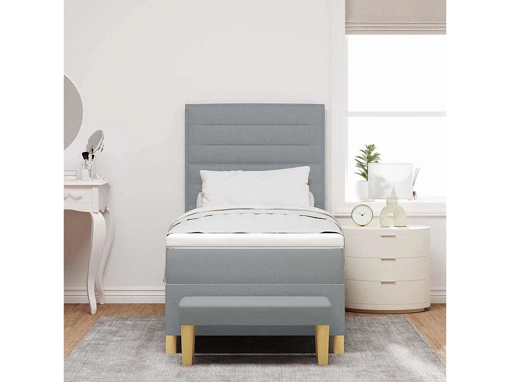 Cama tipo Box Spring con colchón Gris Claro 80 x 200 cm tela