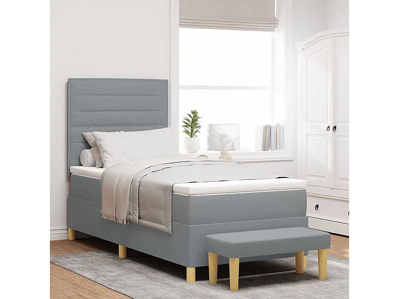 Cama tipo Box Spring con colchón Gris Claro 80 x 200 cm tela
